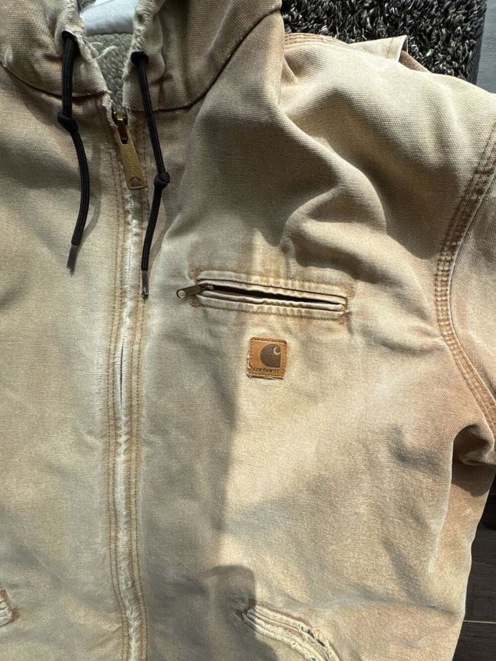 Vintage Carhartt J141 Sandstone Sierra Sherpa Lined Hooded Jacket - Picture 2 of 6